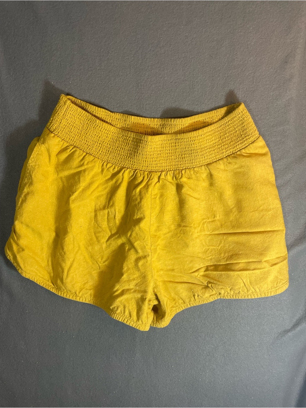 prAna Mustard Yellow Smocked High Waist Shorts Size M